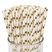 Just Artifacts Premium Biodegradable 100pcs Metallic Polka Dot Paper Straws (Color: Metallic Gold)