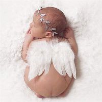 Swovo Baby Angel Wings Feather Wings Newborn Photo Prop with Leave Headbands Set Newborn Costume 0-6 Months Infant Toddler