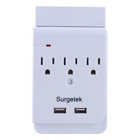 Surgetek Wall Mount 3-Outlet Grounded Surge Protector Extension Outlets Power Strip with 2 USB Charger Port&Phone Holder for iPhone 6 7 8 Plus iPhone X S8, ETL Listed (3 outlets with 2 USB)