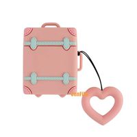 UnnFiko Mini Trunk Airpods Case, Super Cute 3D Cartoon Soft Silicone Protective Mini Bag Cute Creative Airpods 1 & 2 Charging Stand Cover with Finger Loop (Luggage Pink, Airpods 1 & 2)