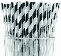 Pack of 150 Silver Foil Swirls Biodegradable 4-Ply Paper Drinking Straws (Compostable, Non-toxic, BPA-free)