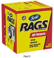 Scott Rags in A Box 75260, White, 200 Shop Towels/Box, Pack of 8, 5 Case