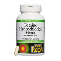 Natural Factors, Betaine HCL 500 mg, Supports Healthy Digestion and a Healthy Microbiome, 90 Count (90 servings)