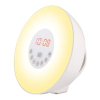 GoerTek Wake-up Light, Sunrise Sunset Simulation Alarm Clock Night Emotion Touch Control Light, 6 Colors Atmosphere Lamp, 10 Brightness Bedside Lamp with 6 Natural Sounds, FM Radio and USB Charger