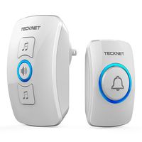Wireless Doorbell, TeckNet Wireless Door Bell Chime Kit with LED Light, 1 Receiver and 1 Push Button, Operating at 1000-feet Range with 32 Chimes