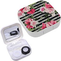 Portable Contact Lens Case Box Travel Kit Mirror + Bottle + Tweezers Container Holder [ Floral Flowers Watercolor ]