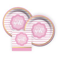 CR Gibson It's A Girl! Dessert Paper Plates and Beverage Napkins, Bundle- 3 Items