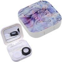 Portable Contact Lens Case Box Travel Kit Mirror + Bottle + Tweezers Container Holder [ Flowers Floral Motifs ]