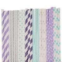 Frozen Inspired Paper Straw Mix - Striped, Chevron, Polka Dot, Star (75)