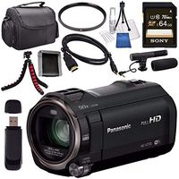 Panasonic HC-V770 HC-V770K Full HD Camcorder + Sony 64GB SDXC Card + 49mm UV Filter + Flexible Tripod + Carrying Case + Memory Card Wallet + Card Reader + Mini HDMI Cable + Condenser Mic Bundle