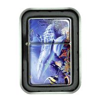 Windproof Refillable Oil Lighter with Tin Gift Box Dolphins Design-008
