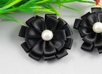15pcs Polyester Pearl Flowers with The Appliques Craft DIY Wedding Pick Color (Black)