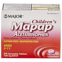 Major Mapap Jr 160 Mg Ages 2-11 Chew Tabs 24 count Bubble Gum Flavor - Pack of 3  - Packaging May Vary