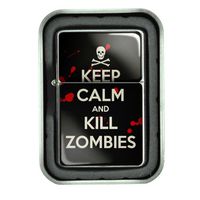 Windproof Refillable Oil Lighter with Tin Gift Box Keep Calm and Kill Zombies Design-019