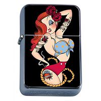 Sexy Savage Pirate Pin Up Girl Flip Top Oil Lighter S10 Smoking Cigarette Smoker Includes Silver Case
