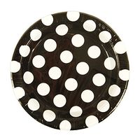 FLOMO Black and White Polka Dot 9'' Paper Plates - 32 Count Dinner Party Plates for Theme Party 50s Party