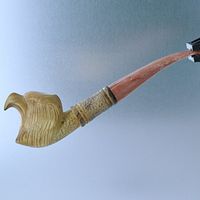 Meerschaum Eagle With Burnt Finnish Churchwarden Pipe 1/2 Bend By Paykoc M09010