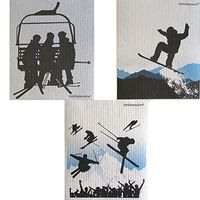 Winter Sports Set of 3 Cloths (One of Each Design) Swedish Dishcloths | ECO Friendly Absorbent Cleaning Cloth | Reusable Cleaning Wipes