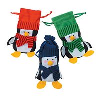 Felt Penguin Drawstring Winter Christmas Holiday Gift Bags (1 dz)