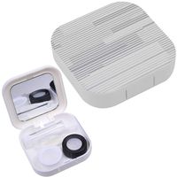 Portable Contact Lens Case Box Travel Kit Mirror + Bottle + Tweezers Container Holder [ Grey Line Geometric ]