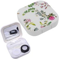 Portable Contact Lens Case Box Travel Kit Mirror + Bottle + Tweezers Container Holder [ Watercolor Leaf Flowers ]