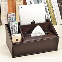 T-ZJHC Multi-Function Tissue Box Desktop Living Room Coffee Table Storage Box Remote Control, Brown Cowhide