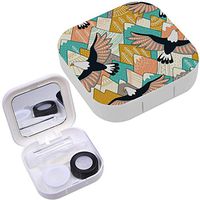 Portable Contact Lens Case Box Travel Kit Mirror + Bottle + Tweezers Container Holder [ Mountains Eagles ]