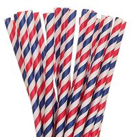 Biodegradable Paper Straws Red White And Blue Striped (50)