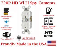 SecureGuard Elite 720p HD WiFi Wireless IP AC Power Receptacle Outlet Hidden Security Nanny Cam Spy Camera with 16GB Memory (White / Functional Receptacle)