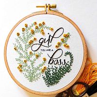 Khalee Full Set of Hand-Made Embroidery Starter Kit, Cross Stitch Kits for Beginners Including Patterned Embroidery Cloth, Plastic Hoop,Color Floss,Tools Kit(Girl Boss, 6 Inches in Diameter)