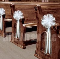 White Tulle Wedding Pull Bows for Church Pews - 9" Wide, Set of 6, Aisle Decorations, Reception, Valentine's Day, Birthday, Anniversary