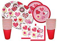 Valentines Day Party Premium Bundle for 16 Guests - Frosted Fun - Disposable Paper Plates, Napkins and Cups