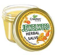 Creation Farm Jewelweed Balm, Poison Ivy Remedy, Herbal Tea Tree Salve Jar 4 oz Sensitive Skin Treatment Helps Tattoo's, Soothes Rashes, Skin Fungus, No Gluten, No Parabens, No Soy, No GMO