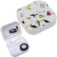 Portable Contact Lens Case Box Travel Kit Mirror + Bottle + Tweezers Container Holder [ Owl Toucan Bluegrass ]
