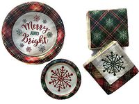 Holiday Chirstmas New Year theme Disposable Paper Plates and Napkins (50-6.75" Paper Plates / 50-10.25" Paper Plates / 100-13"x13" Paper Napkins), Serves 50 Perfect for Holidays Events