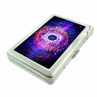 Empath Symbol Cosmos Em1 Hip Silver Cigarette Case With Built In Lighter 4.75" X 2.75" Id Holder Metal Wallet RFID Protection