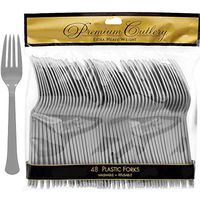 ELEGANI Christmas Holiday Theme Party Supplies Tableware;Silver Premium Plastic Forks (2X Pack of 48ct Each)