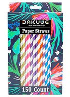 Gifbera Biodegradable Paper Straws Bulk 150-Count, Multi-Color Stripe Paper Drinking Straws for Party Supplies, Birthday, Wedding, Bridal/Baby Shower Decorations and Holiday Celebrations