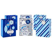 Hallmark 9" Medium Holiday Gift Bag Bundle, Snow What Fun (Pack of 6, 3 Designs)