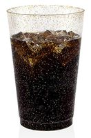 50 Gold Glitter Clear Hard Plastic Cups | 16 oz. Fancy Disposable Wedding Tumblers for Party & Wedding (50-Pack)