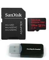 Sandisk 128GB Extreme Pro 4K Memory Card works with Samsung Galaxy S9, S9+, S8, S8 Plus, Note 8, S7, S7 Edge - UHS-1 V30 Micro SDSQXCG Class 10 with Everything But Stromboli (TM) Card Reader