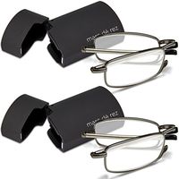 Marc De Rez Foldable Mini Reading Glasses 2 Pack - Flip Top Cases - Folding Prescription Readers For Men and Women (Gunmetal, 2.25)