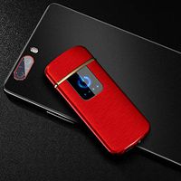 RONSHIN Portable Ultra-Thin Windproof Touch Sensor Cigarette Lighter USB Rechargeable Metal Flameless Lighters Red Wire Drawing No Power Display WD839