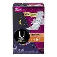 U by Kotex AllNighter Ultra Thin Overnight Pads with Wings, Fragrance-Free, 84 Count (3 Packs of 28)