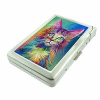 Cat Art Em6 Hip Silver Cigarette Case With Built In Lighter 4.75" X 2.75" Id Holder Metal Wallet RFID Protection