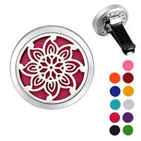 VALYRIA Stainless Steel Flower Car Air Freshener Aromatherapy Essential Oil Diffuser Locket with Vent Clip (Silver-30mm)