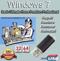 Compatible Install, Recover, Repair and Restore Windows 7 Home Premium, Professional, Ultimate and Basic 32/64 Bit USB Flash Drive. Fix PC, Laptop and Desktop.