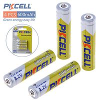 Pkcell 4 Pack AAA Rechargeable Batteries, 1.2V 600mAh 1000 Cycle Ni-MH Pre-Charged for Garden Solar Light, Remotes, Solar Lighting, Emergency Lighting
