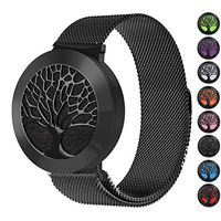 DDRPLING Aromatherapy Bracelet Essential Oil Diffuser, Black Ring Black Stainless Steel Mesh Loop Band Women Wrist with 8pcs Washable Pads Gifts for Women Mother