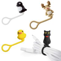 Multi-Purpose Silicone Reusable Cable Ties, Cute Cartoon Character Elastic Rubber Cable Organizer Management Zip Wire Strap Wrap, Bone Collection Style Q Cord Series - Set B